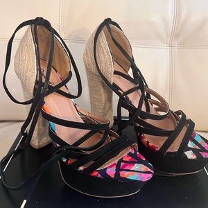 Qupid canvas heeled sandals.